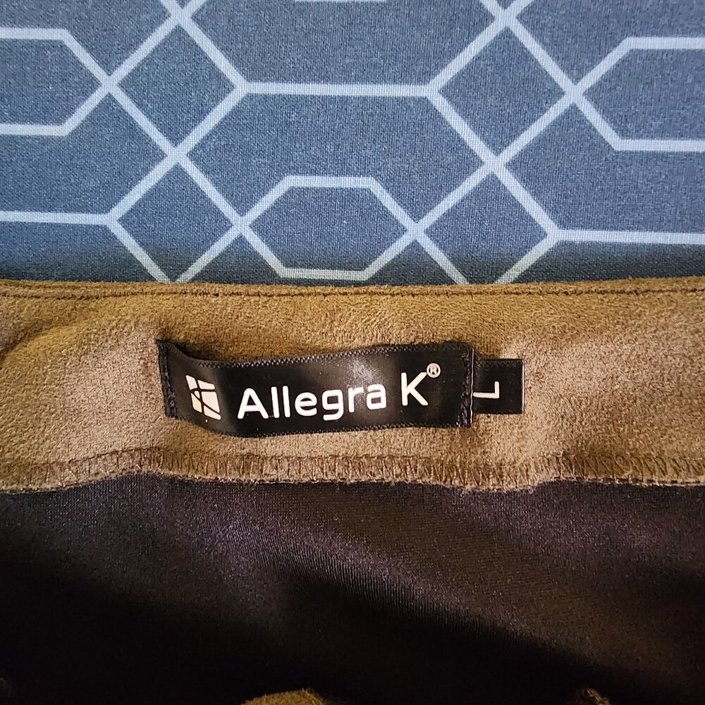 Allegra K Faux Suede Olive Green Button Decor A-Line Mini Overall Dress | Large - Picture 4 of 6